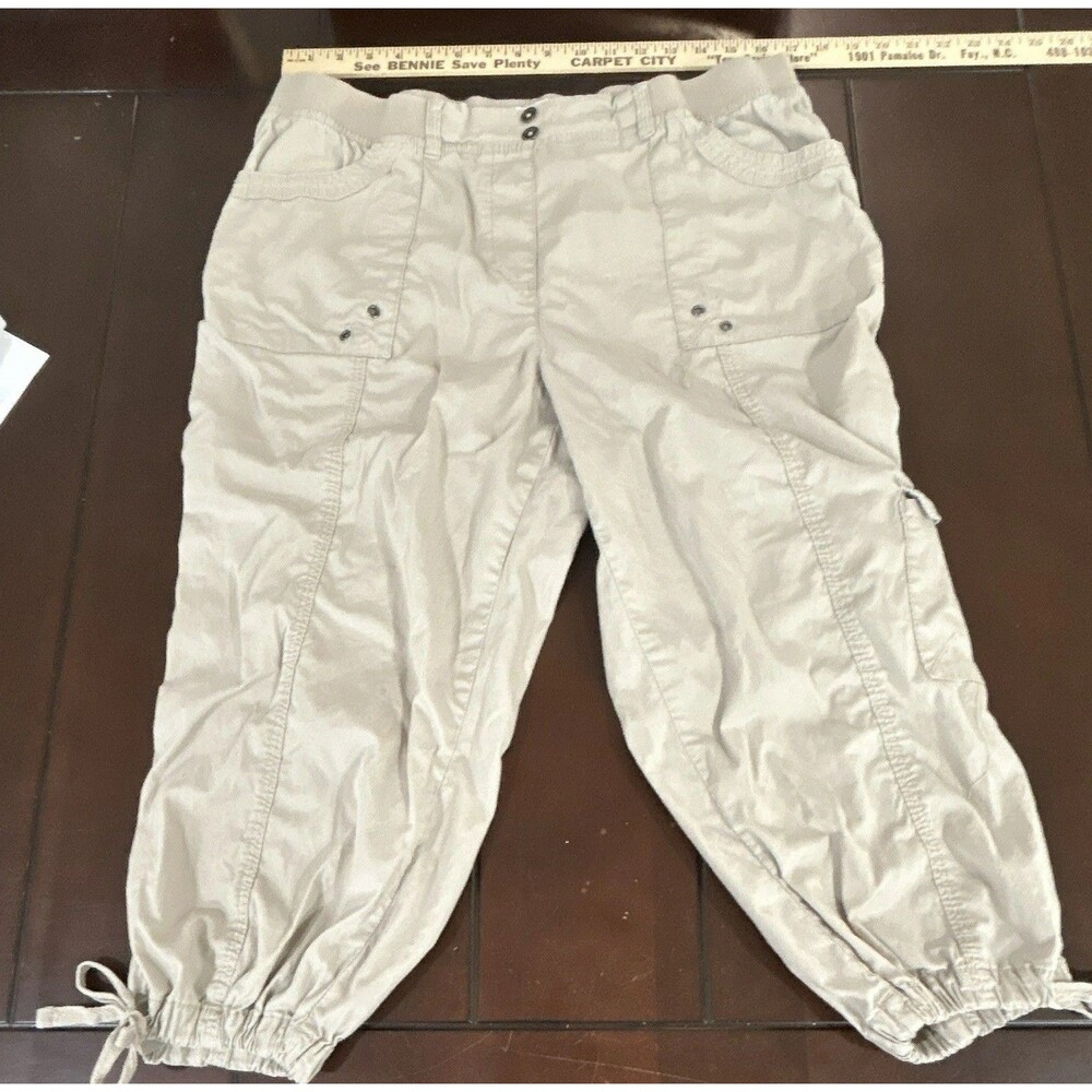 dā-sh Beige Twill Cargo Pants XL Elastic Waist Pockets 20" inseam 0096